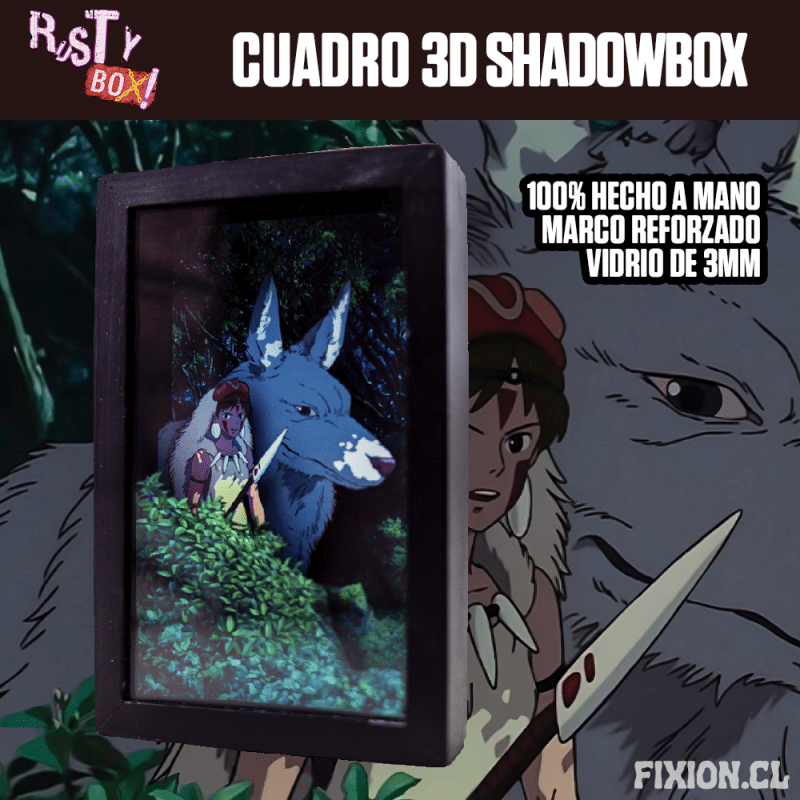 RustyBox – Cuadro 3D ShadowBox – Ghibli – Princesa Mononoke Cuadro 3D fixion.cl